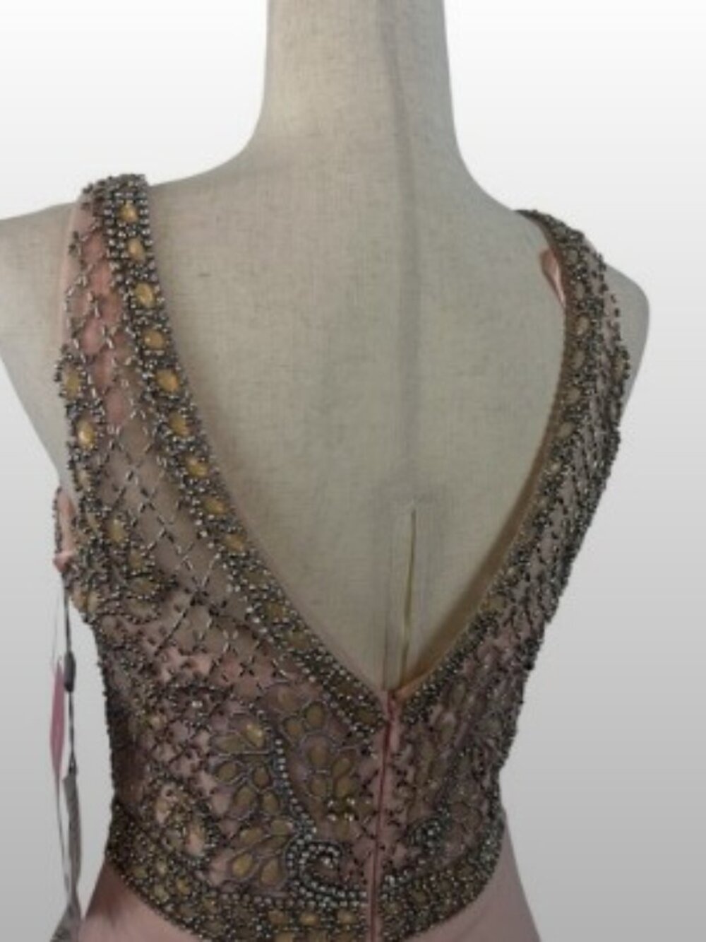 New Glow Brand Pink Dress Hand-Beaded Crystal Bodice Formal Gown Evening  Size 6 - Picture 4 of 5